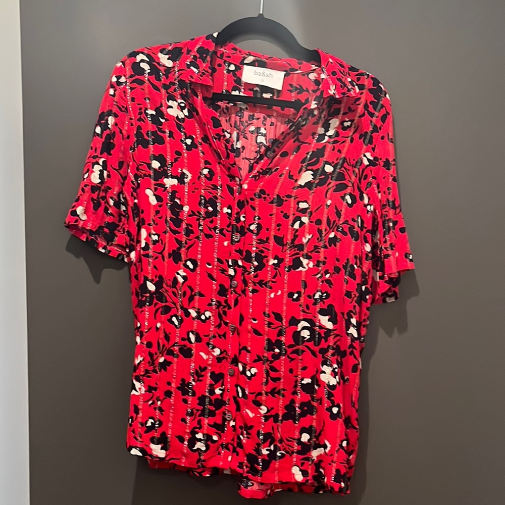 Ba&ash, size 0, red floral button down short sleep shirt